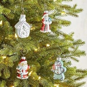 New! Pier 1 Imports Festive Holiday Glass Ornament Set Of 4